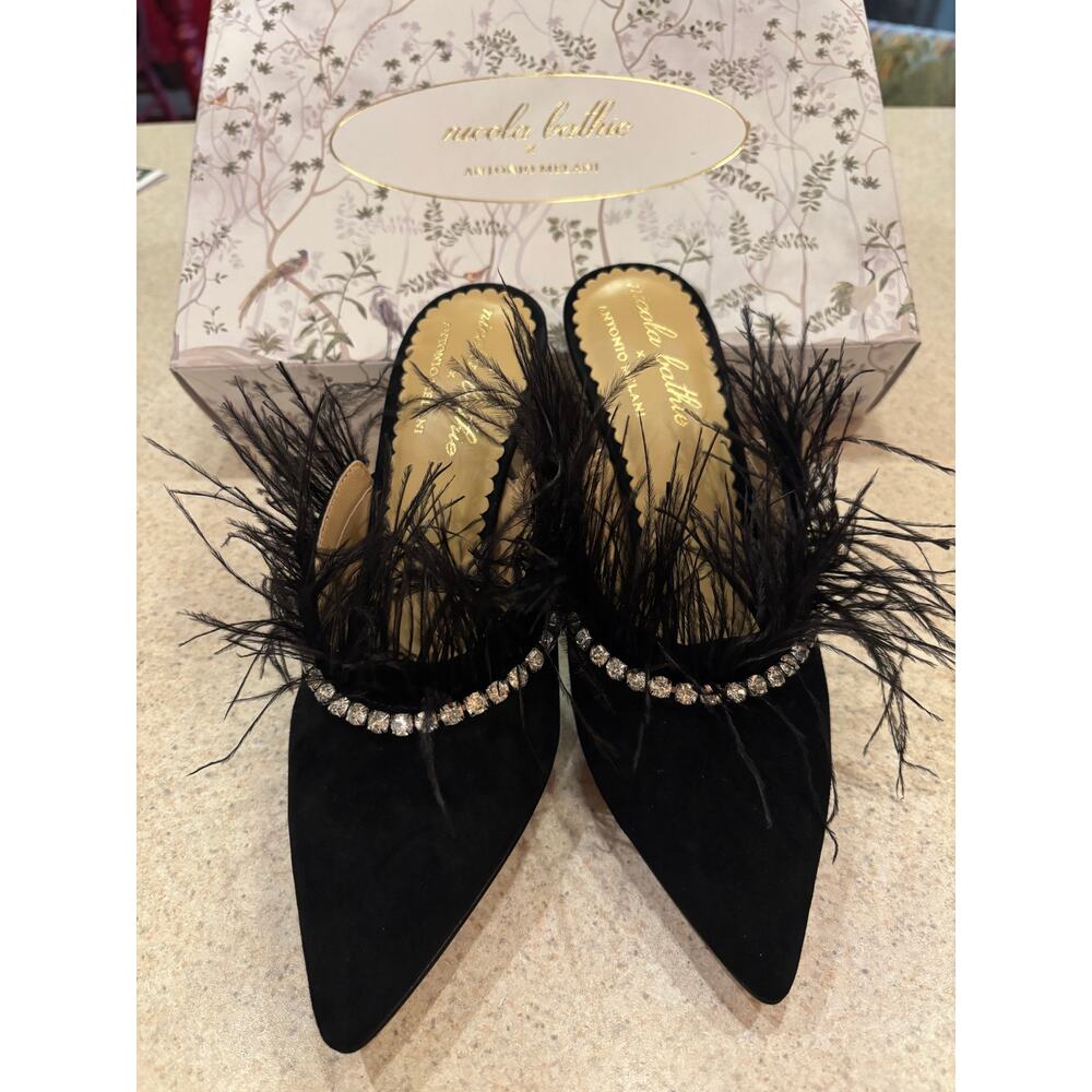Nicola Bathie x Antonio Melani Ostrich Feather Black Heels